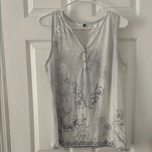 Floral Button-Front Tank Top - Gray